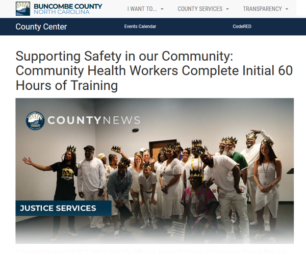 Screen capture of Buncombe County article
